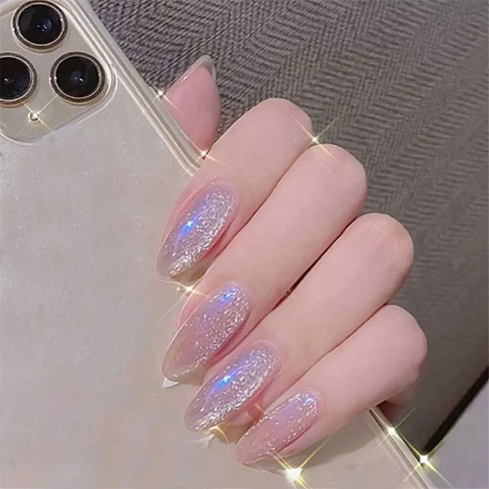24Pcs/Set Cat Eye Phototherapy Nail Patch Wearable Fake Nail Short False Nail Wedding For Winter Autumn Wearable Full Cover-Nail Inspo