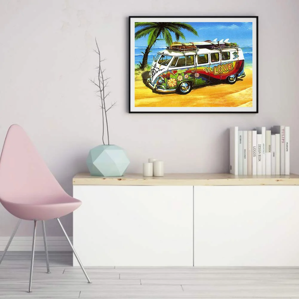 Beach Bus DIY Diamond Painting Kits Full Round Drill Home Wall Decor