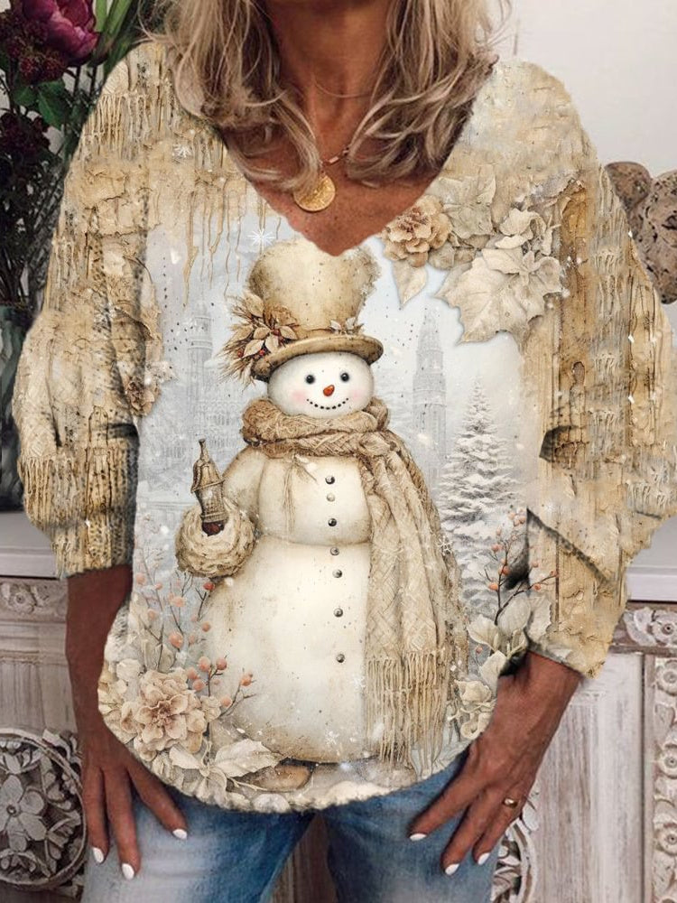 Women's Long Sleeve V-neck Graphic Printed Tops