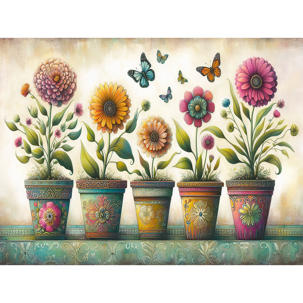 Garden Flower Pot 40*30cm(canvas) full round drill diamond painting