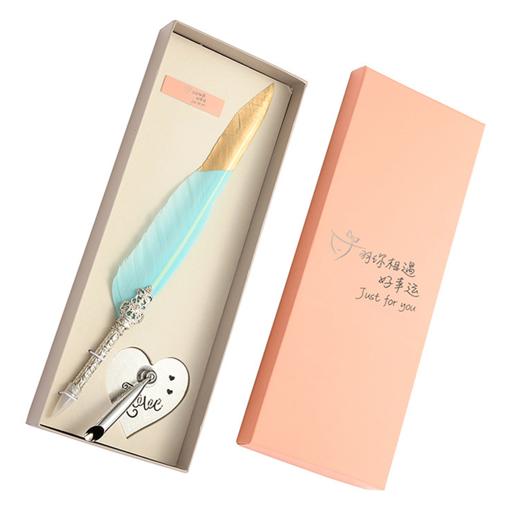 

Light Blue Vintage Student Wedding Supplies Calligraphy Feather Dip Pen+Pen Holder Kit, 501 Original