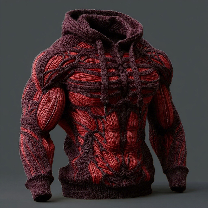 menweary Line Art Men's Knitted Warm Hooded Sweater
