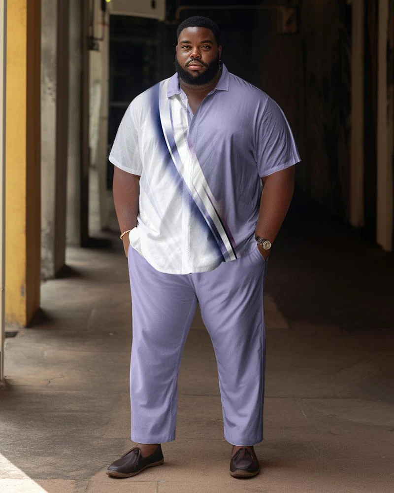 Men's Plus Size Color Matching Gradient Short-Sleeved Walking Suit 028