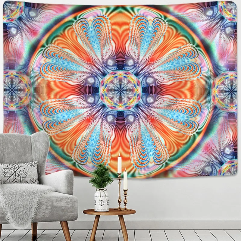 Radiant Mandala Tapestry Wall Hanging Psychedelic Colorful Hippie Tapiz Mystery Art Boho Style Home Decor