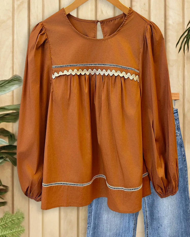 Patchwork Hit Color Versatile Babydoll Blouse