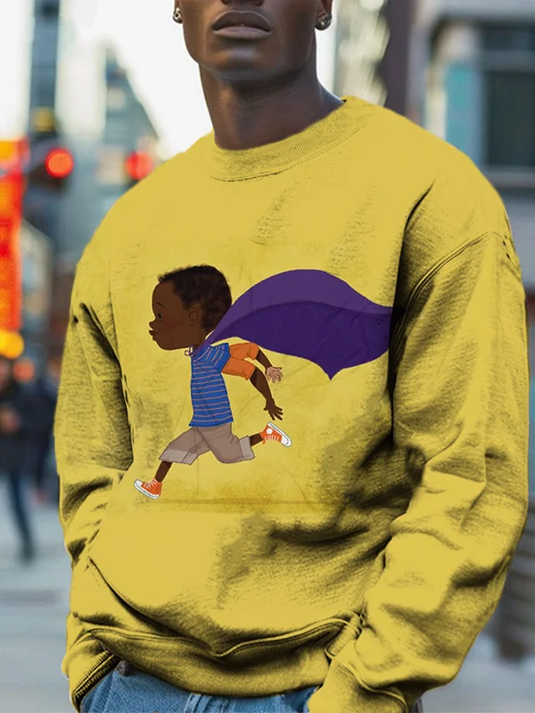Men's Black Boy Super Hero Print Casual Sweatshirt