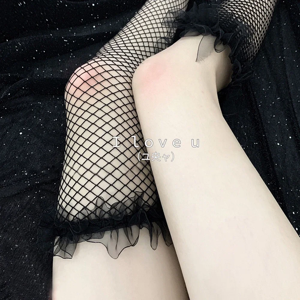 Billionm Lingerie Women Fishnet Stockings Over Knee Black White Pink High Silk Cute Transparent Kawaii Stocking Pantyhose