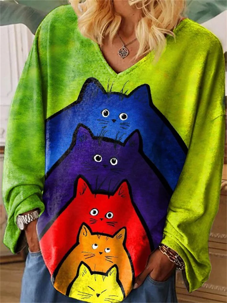 Colorful Cats Graphic Oversize T Shirt