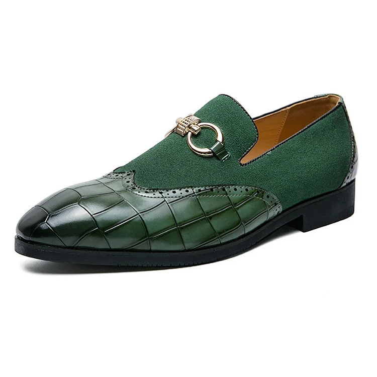 PU Leather Plaid Suede Faux Leather Patchwork Metallic Decor Slip-On Trendy Loafers Shoes