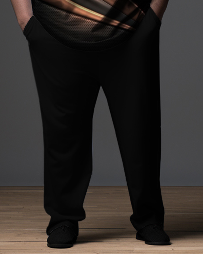 Big Men Gradient Business Zip Up Polo Shirt and Trousers Set