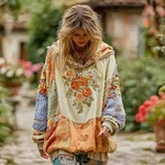Women's Vintage Floral Pattern Hoodie - Image 3