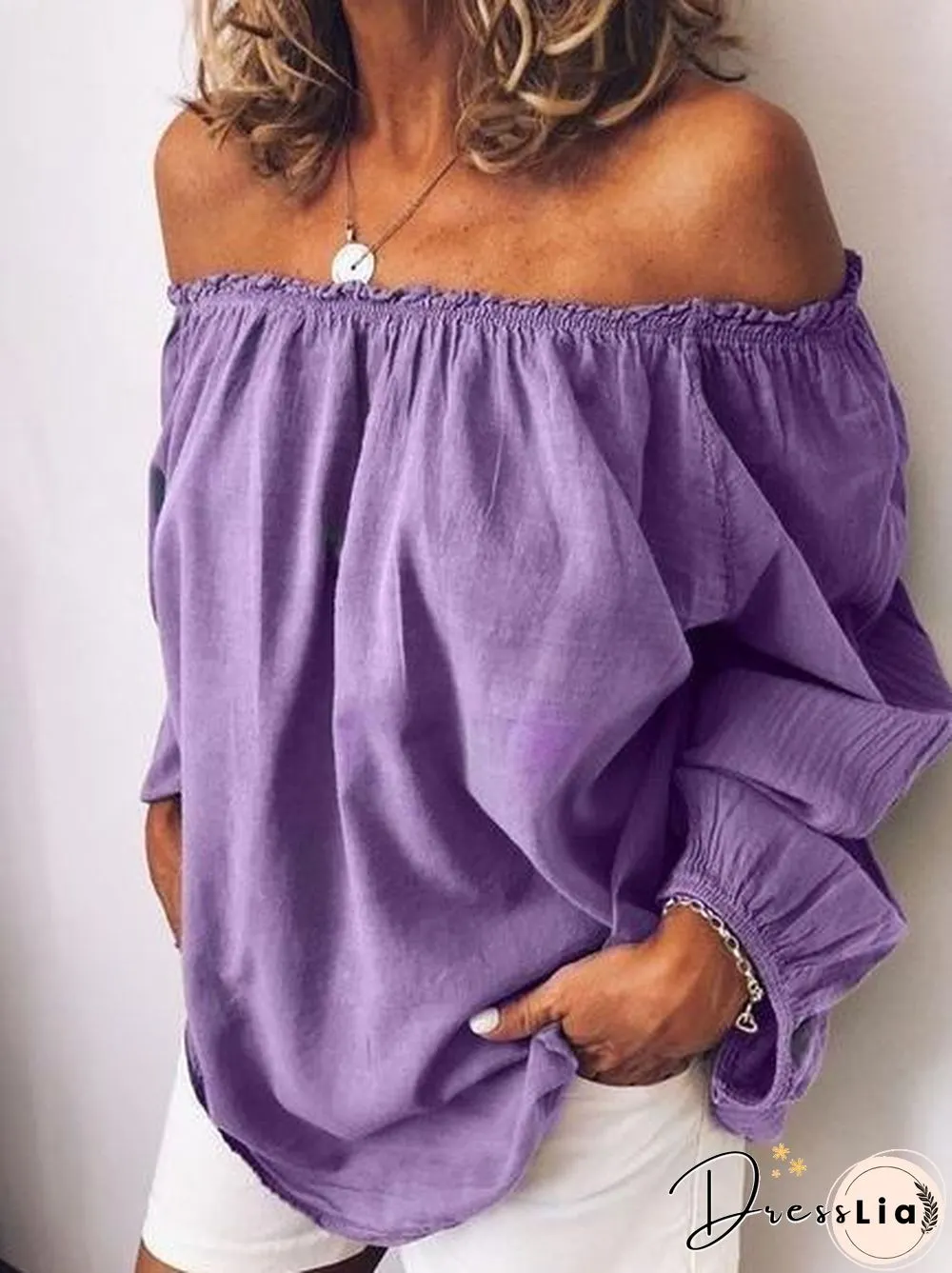 Women'S T-Shirts One-Shoulder Elastic Pleated Long Sleeve T-Shirts