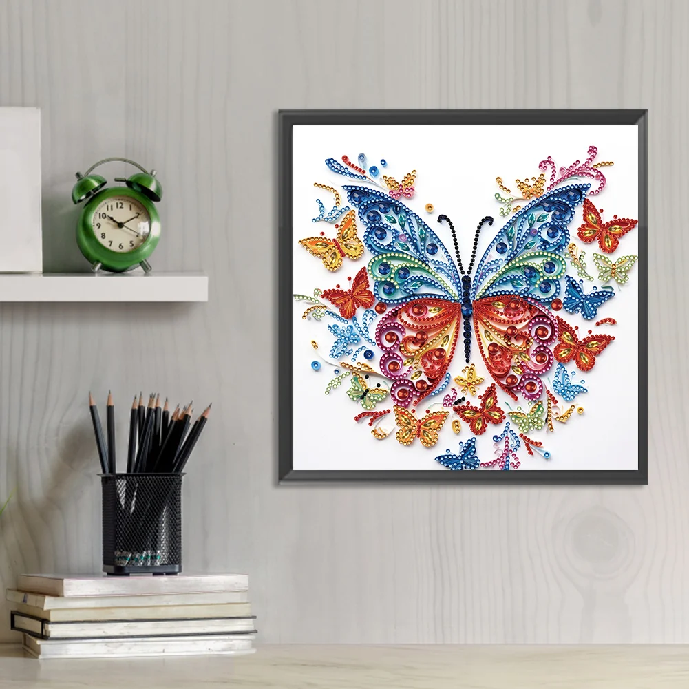 Diamond Painting - Partial Special Shaped Drill - Flower Butterfly(Canvas|30*30cm)