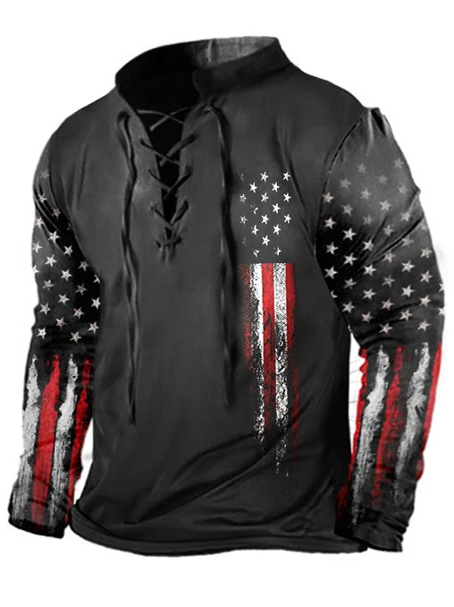 Men's American Flag Cross Tie Long Sleeve T-Shirt