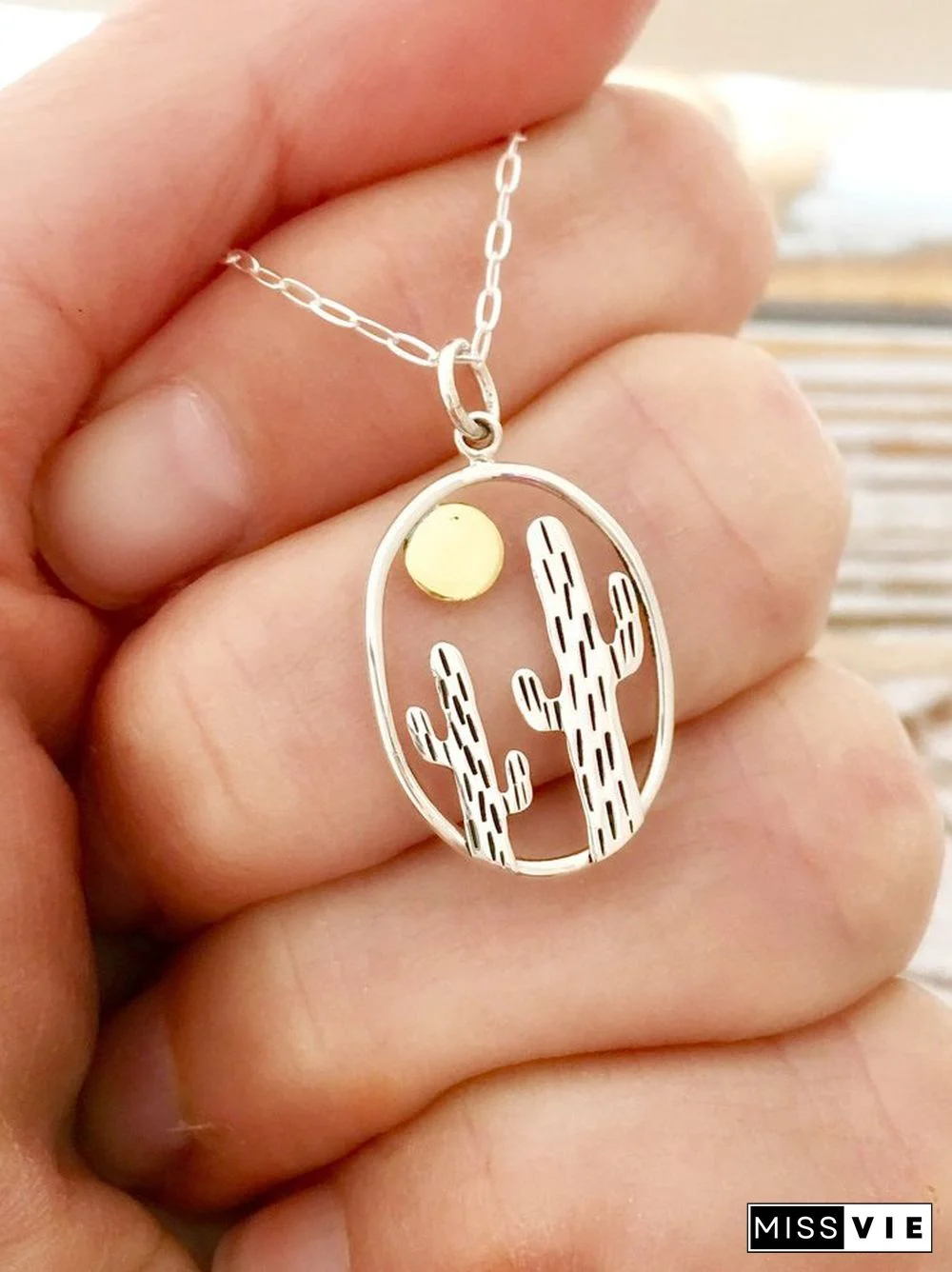 Casual Western Cactus Cutout Pendant Necklace