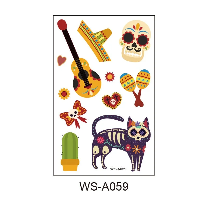 Day of the Dead Tattoo Sticker Skull Day Day of the Dead Children's Masquerade Horror Party Tattoo Sticker