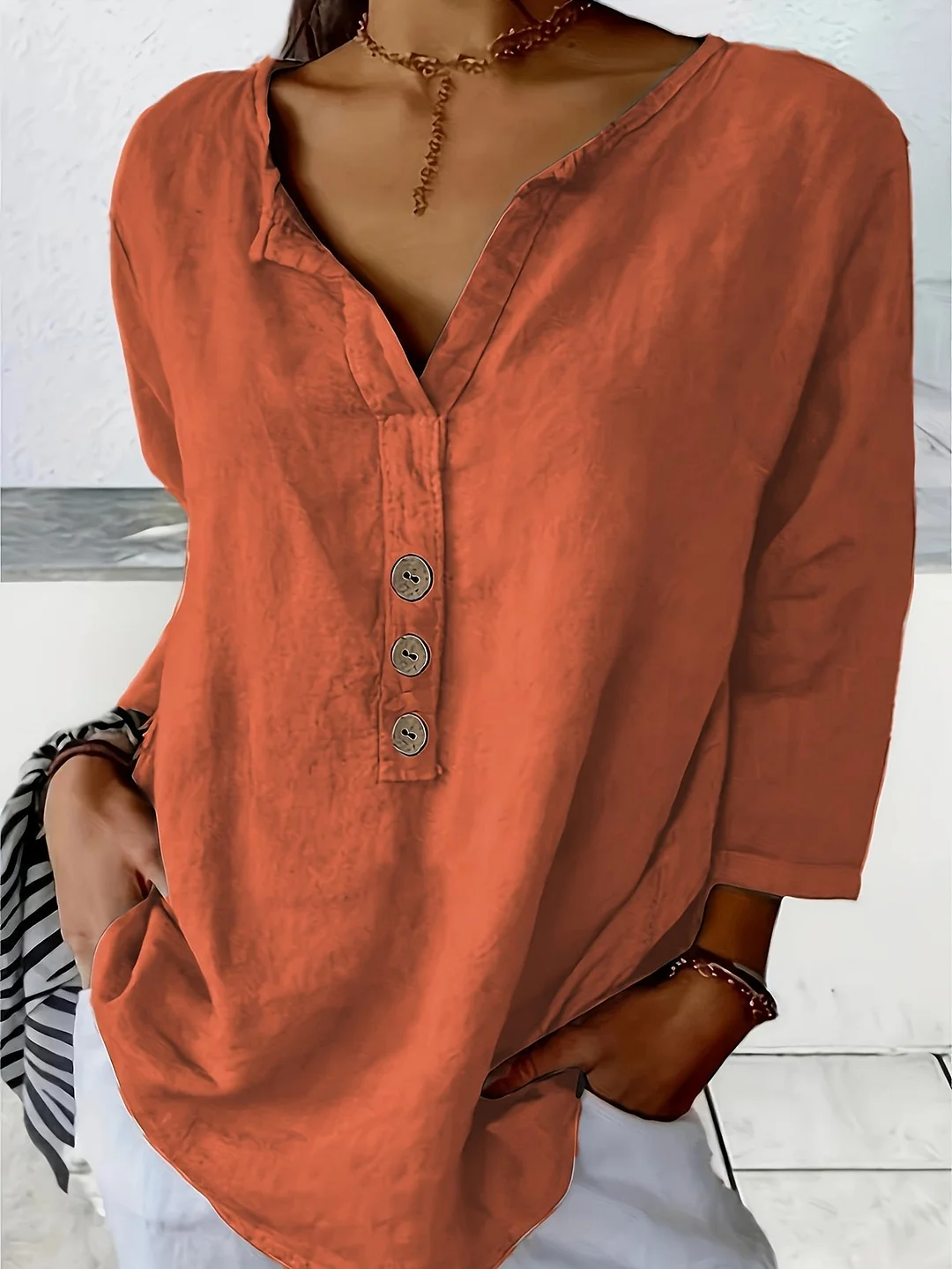 Casual Cotton And Linen Blouse