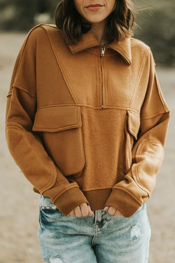 Pocket Zip Pullover Long Sleeve Sweatshirt