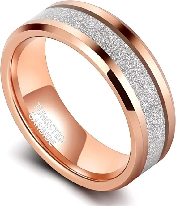 8mm Multiple Colors Sandstone Inlay Tungsten Carbide Men's Wedding Bands