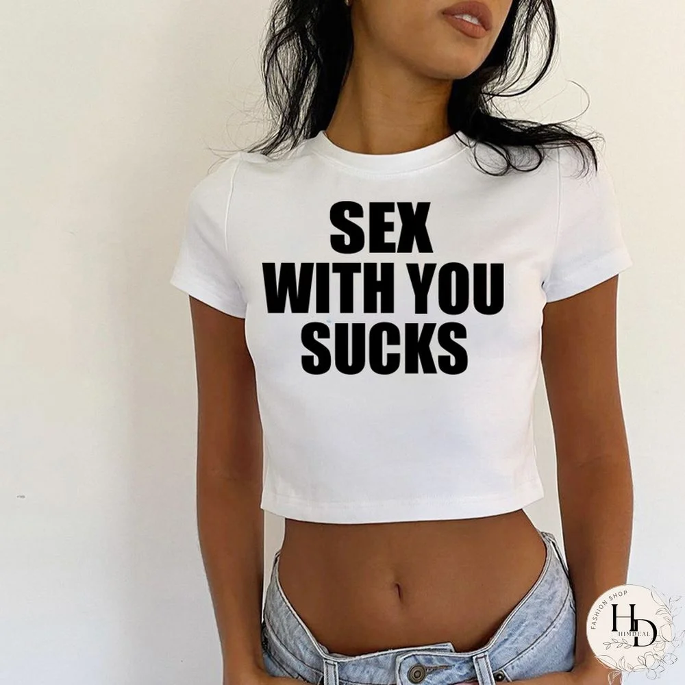 Aesthetic Retro Letter Print Short Sleeve Crop Top Women Sexy Slim Summer Tee Chic Grunge Aesthetic Streetwear Y2K