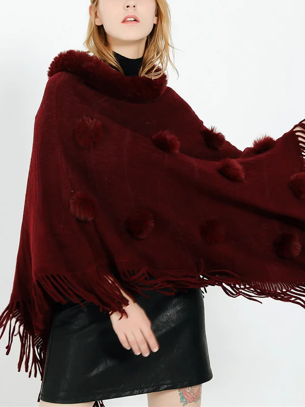 Fringed Faux Cashmere Shawl with Pullover Collar