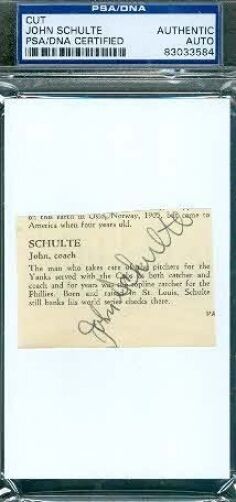 John Schulte Autograph 1938 Photo Poster painting Cut Signed Psa/dna Authentic