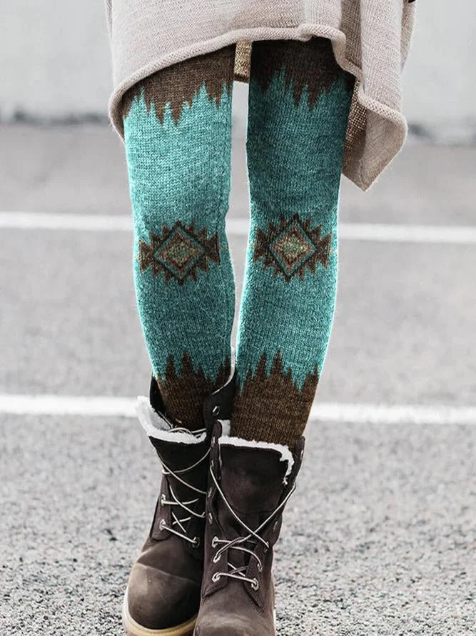 Aztec cotton-blend leggings