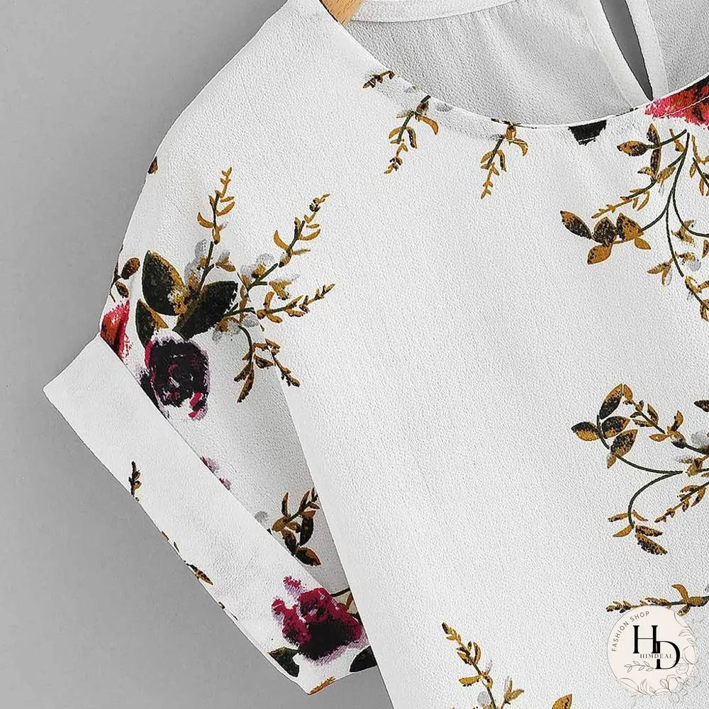 Summer Fashion Floral Print Blouse Pullover Ladies O-Neck Tee Tops Female Womens Short