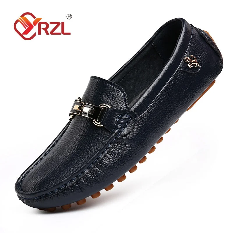 YRZL Loafers Men Handmade Leather Shoes Casual Driving Flats Slip-on Shoes Moccasins Boat Shoes Black/White/Blue Plus Size 37-48