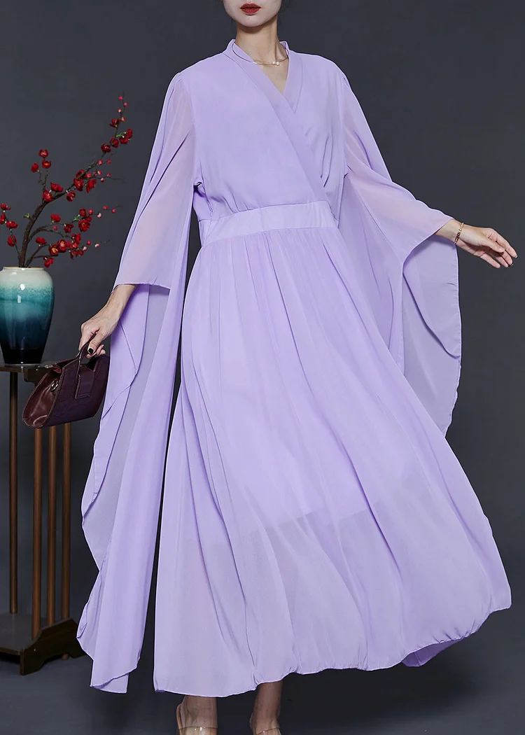 Organic Purple Cinched Chiffon Long Dress Summer