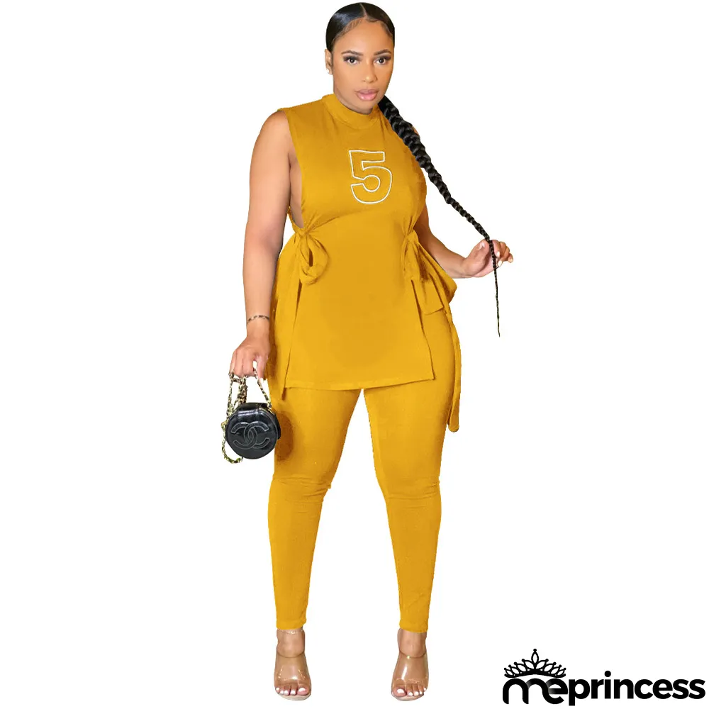 Women's Summer Slit Lace-Up Fashion Printed Two Piece