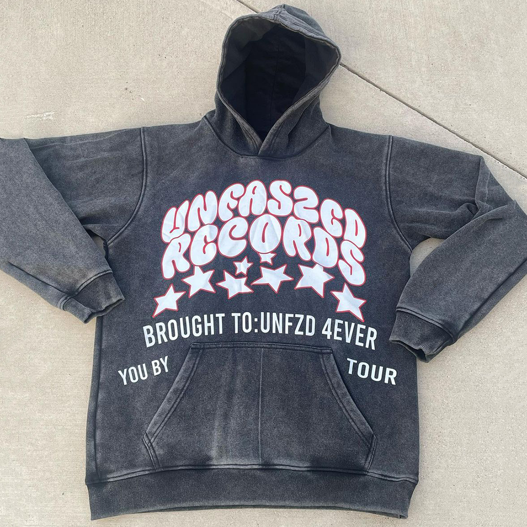 Street Hip Hop Contrast Letter Print Washed Hoodie