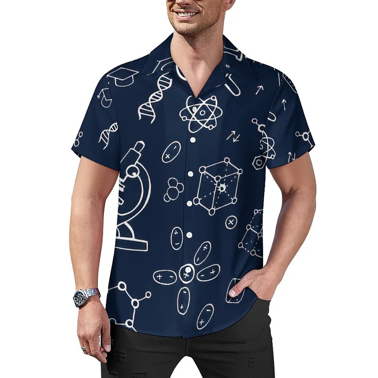 Science Biology Physics Geography Math Chemistry Men's Retro Bowling Shirts Rockabilly Style Button Down Cuban Camp Shirt - Heather Prints Shirts