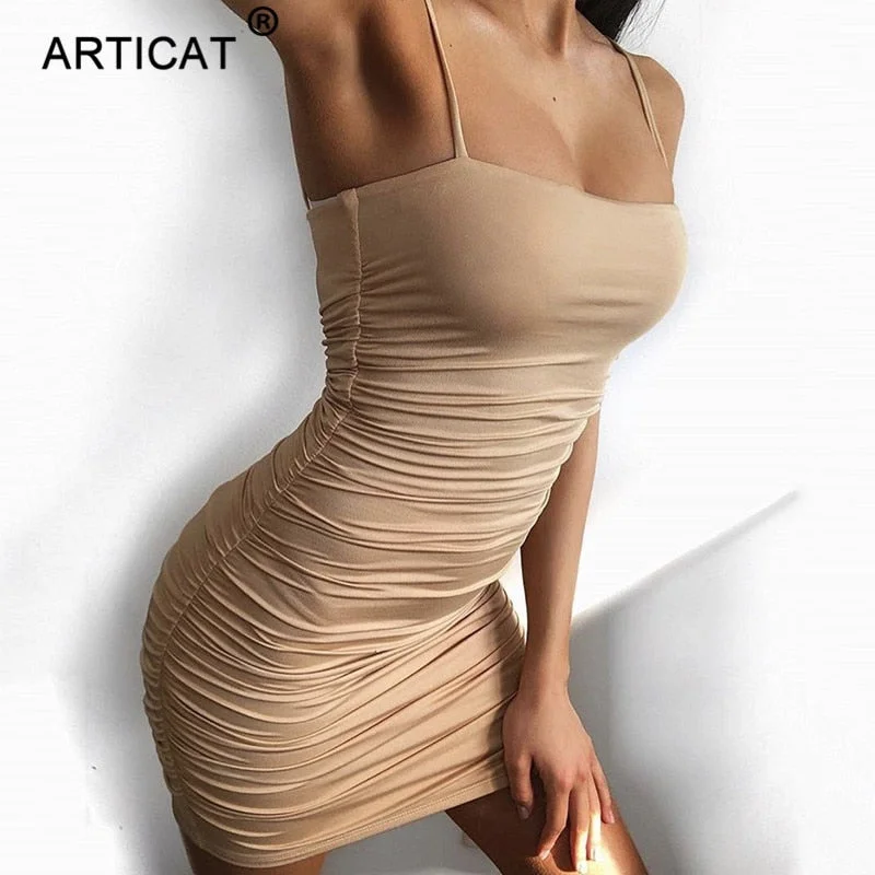 Articat Black Sexy Bodycon Summer Dress 2020 Strapless Spaghetti Strap Bandage Mini Dress Party Casual Basic Beach Dress Short