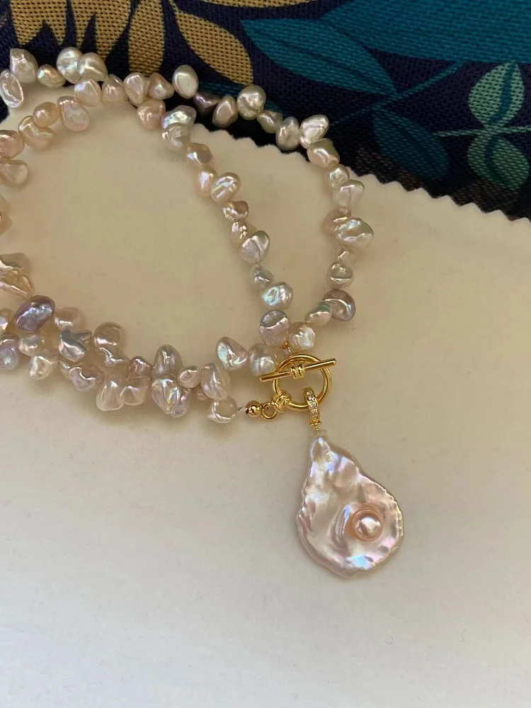  TINA Jewelry Natural Freshwater Baroque Petal Shape Pearl Necklace