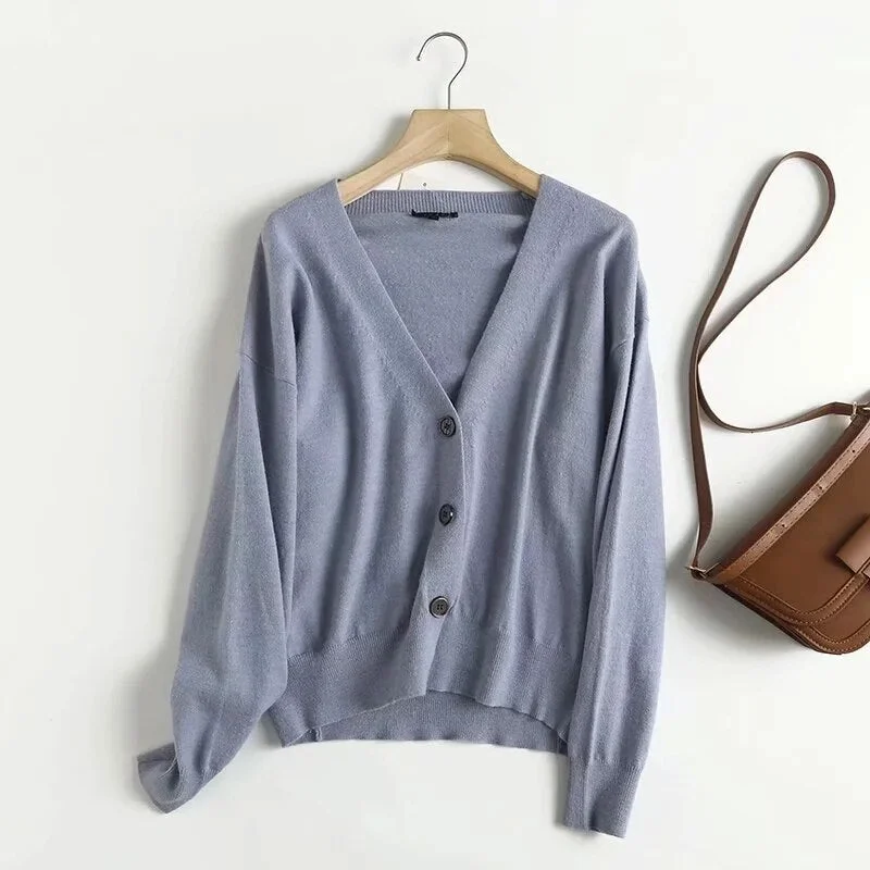 Christmas Gift Withered 2023 England Style Fashion Simple Single Breasted Loose Cardigans Women Knitted Jacket Women Casual Sweaters Women Tops