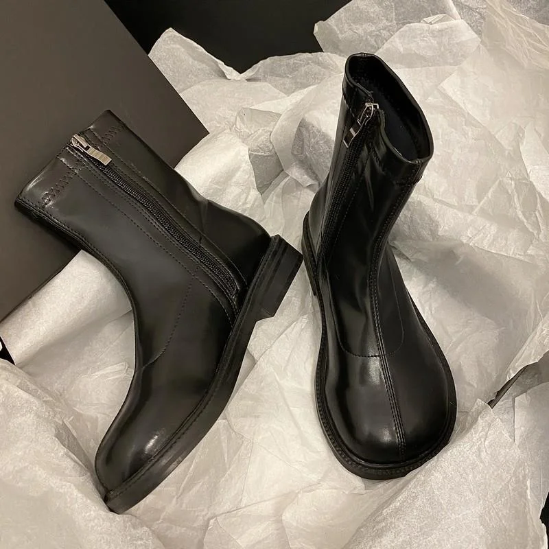 Lourdasprec Zipper High-top Chelsea Female Martin Boots Concise Designer Women Boot Tabi Personality Flat Ankle Boots Super Star Winter Shoe