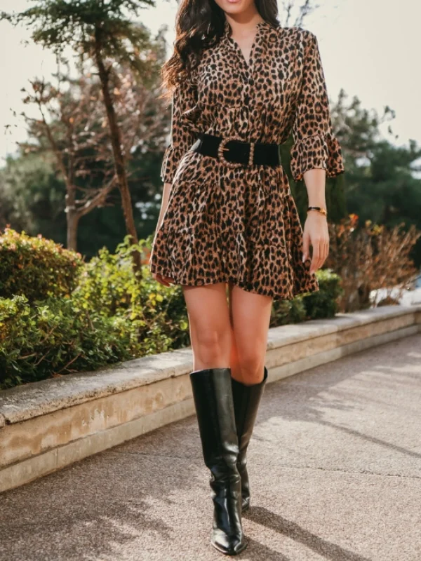 Leopard Printing With Belt Mini Dress