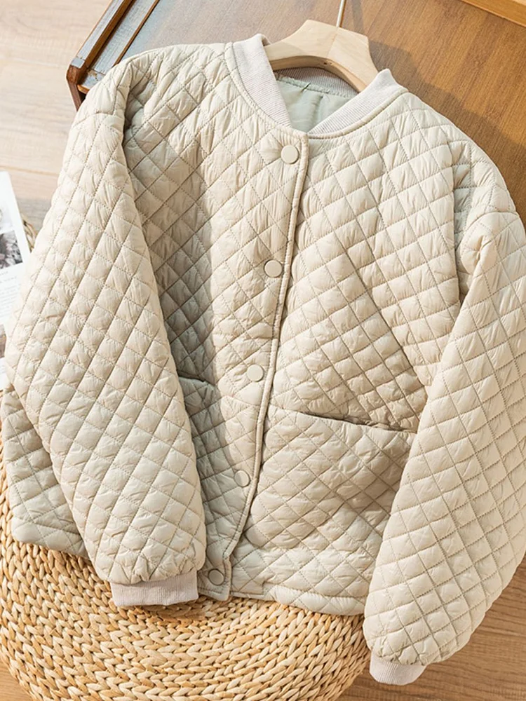 Loose Casual Diamond Plaid Solid Color 100% Natural Fabric Coat
