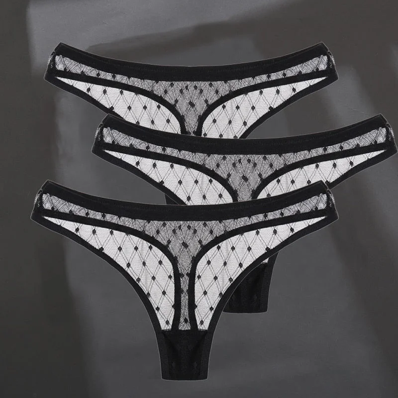 3PCS/Set Women's Panties Sexy G-String Perspective Woman Thong Low-waist Underpants Hollow Out T-back Female Underwear Lingerie