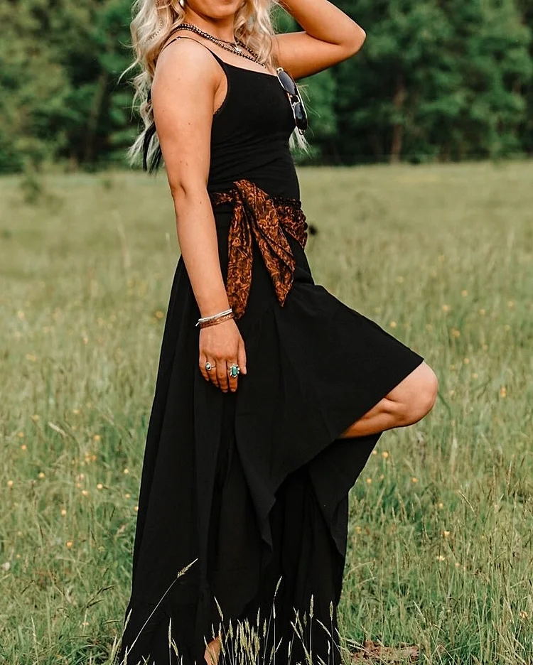 Black Suspender Irregular Maxi Dress