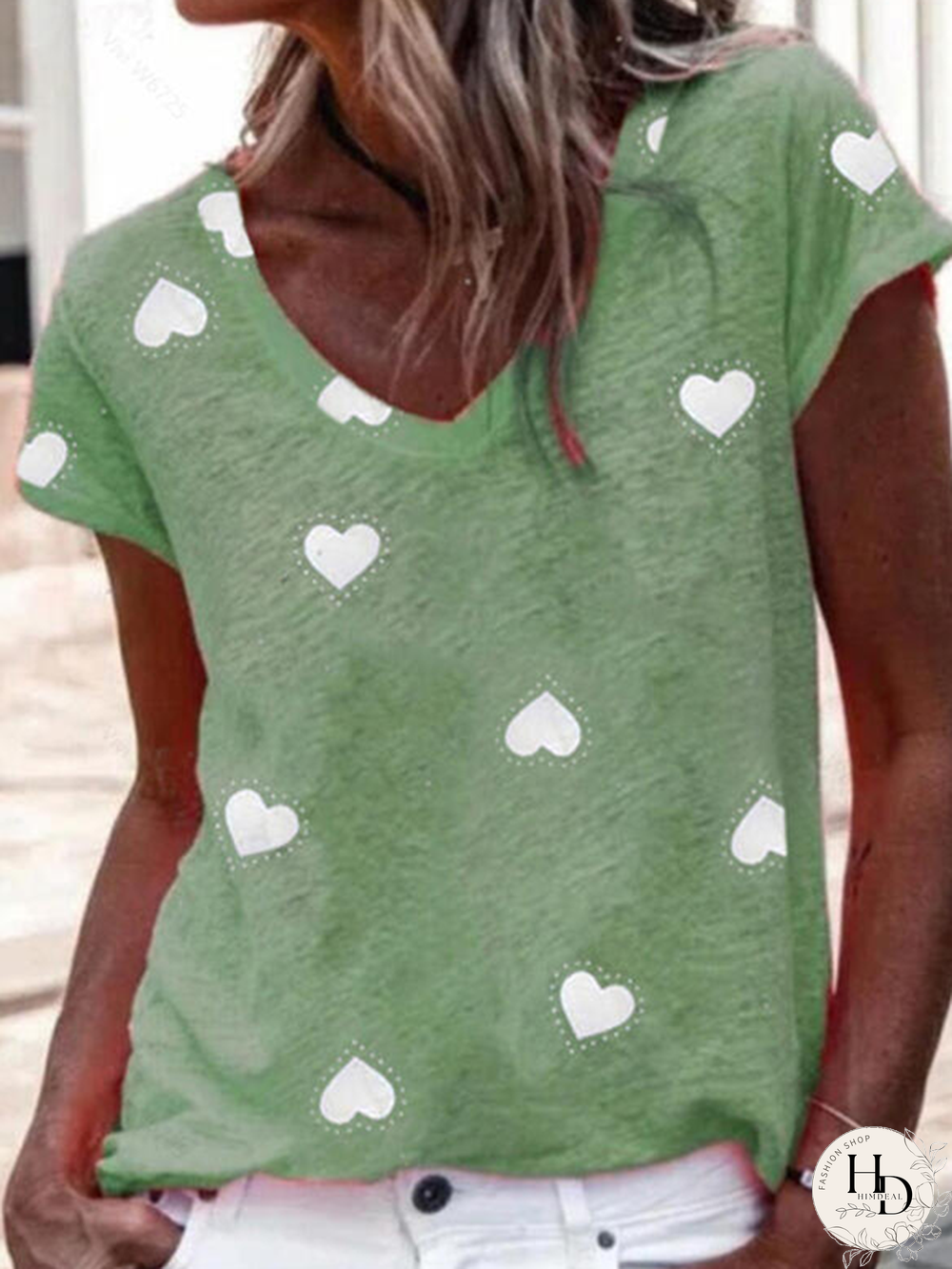 Short sleeve V neck Casual Heart/Cordate T-Shirt