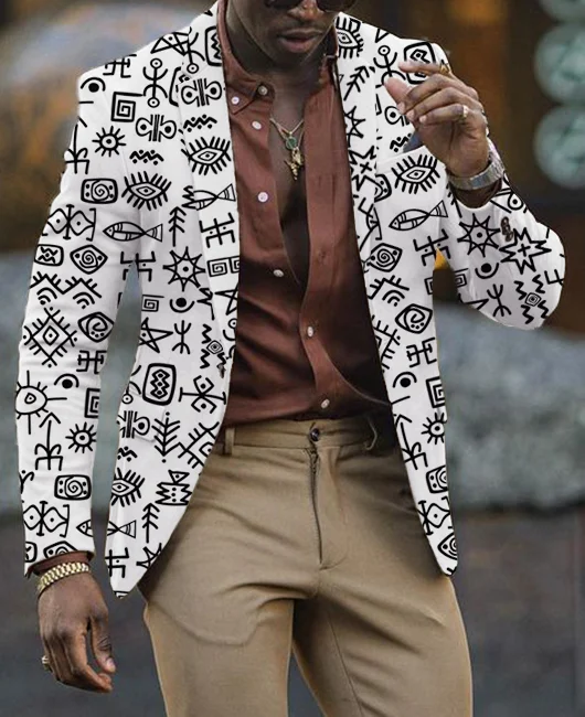 Business Allover Pattern Lapel Collar Long Sleeve Blazer Okaywear