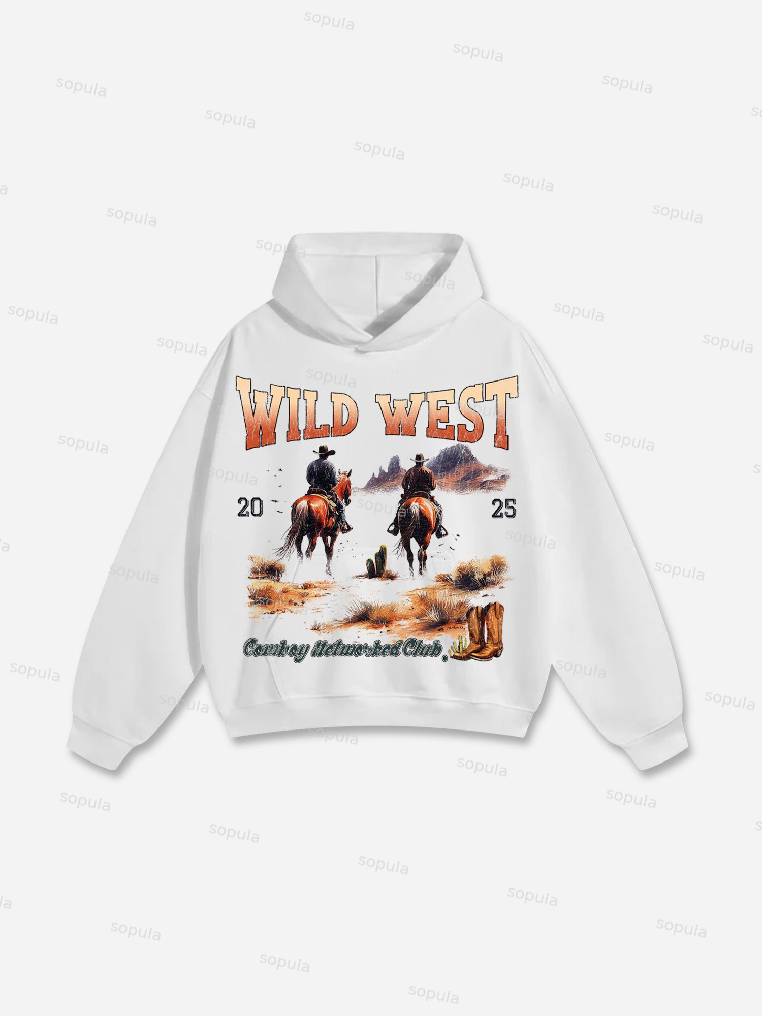Men's Vintage Wild West Graphic Cotton Hoodie - SOPULA