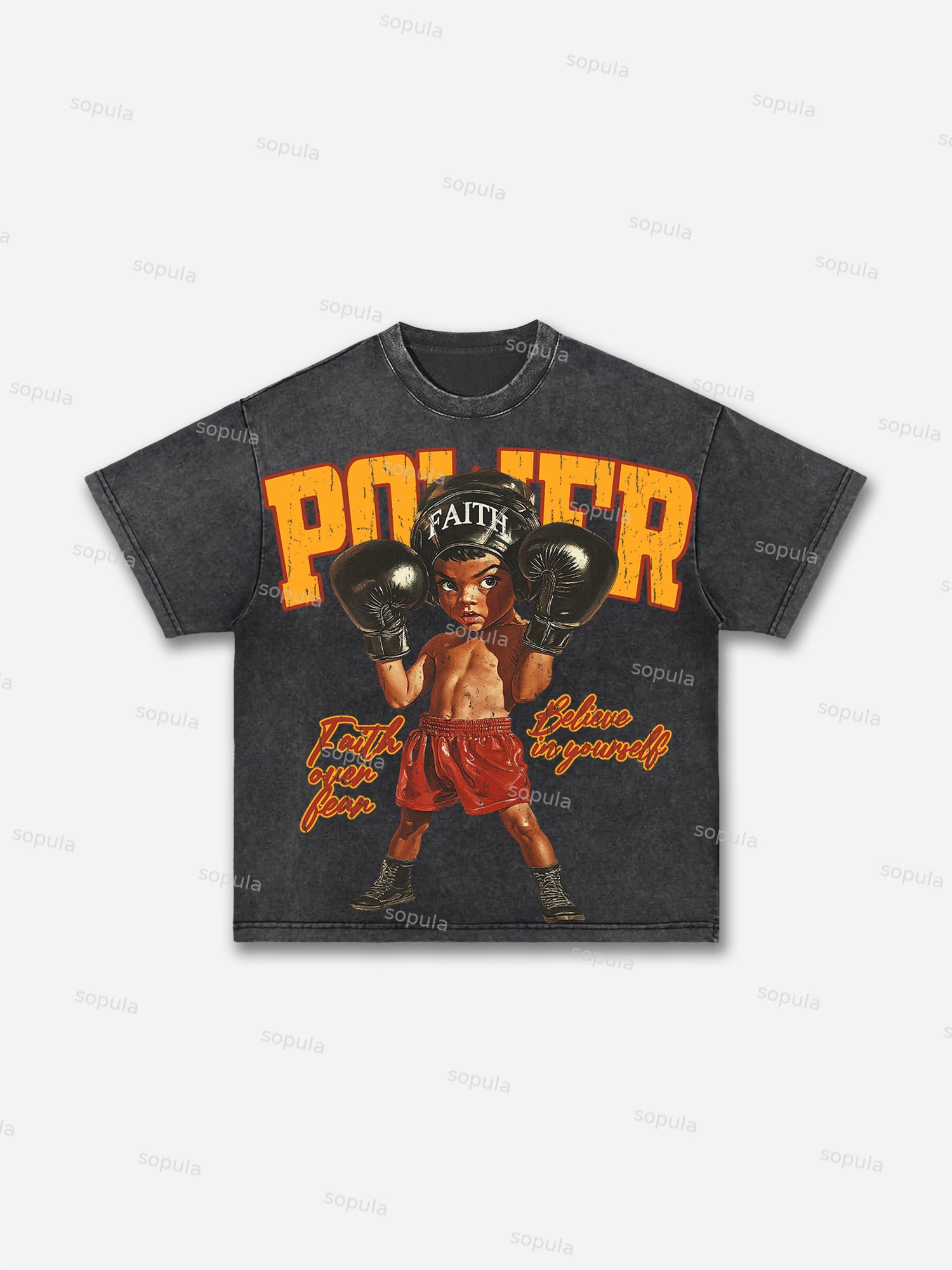 Boxer Boys Graphic Print Acid Wash T-shirt - SOPULA