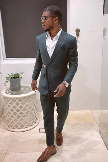 Newest Peaked Lapel Dark Green Party Suits For Prom With Adjustable Buckle | Ballbellas Ballbellas