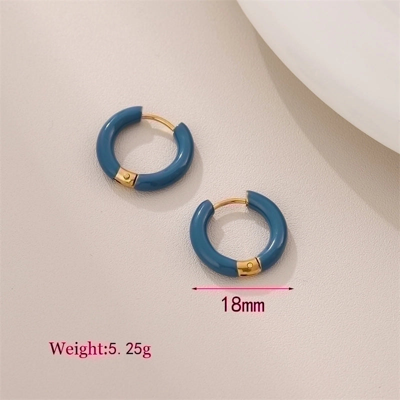 1 Pair Minimalist Circle Enamel Plating Stainless Steel Titanium Steel 18K Gold Plated Earrings