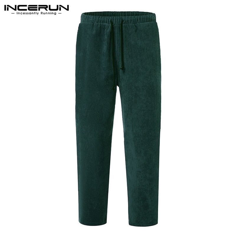 INCERUN Winter Men Corduroy Pants Streetwear Joggers Solid 2021 Drawstring Vintage Loose Trousers Men Casual Long Pants S-5XL