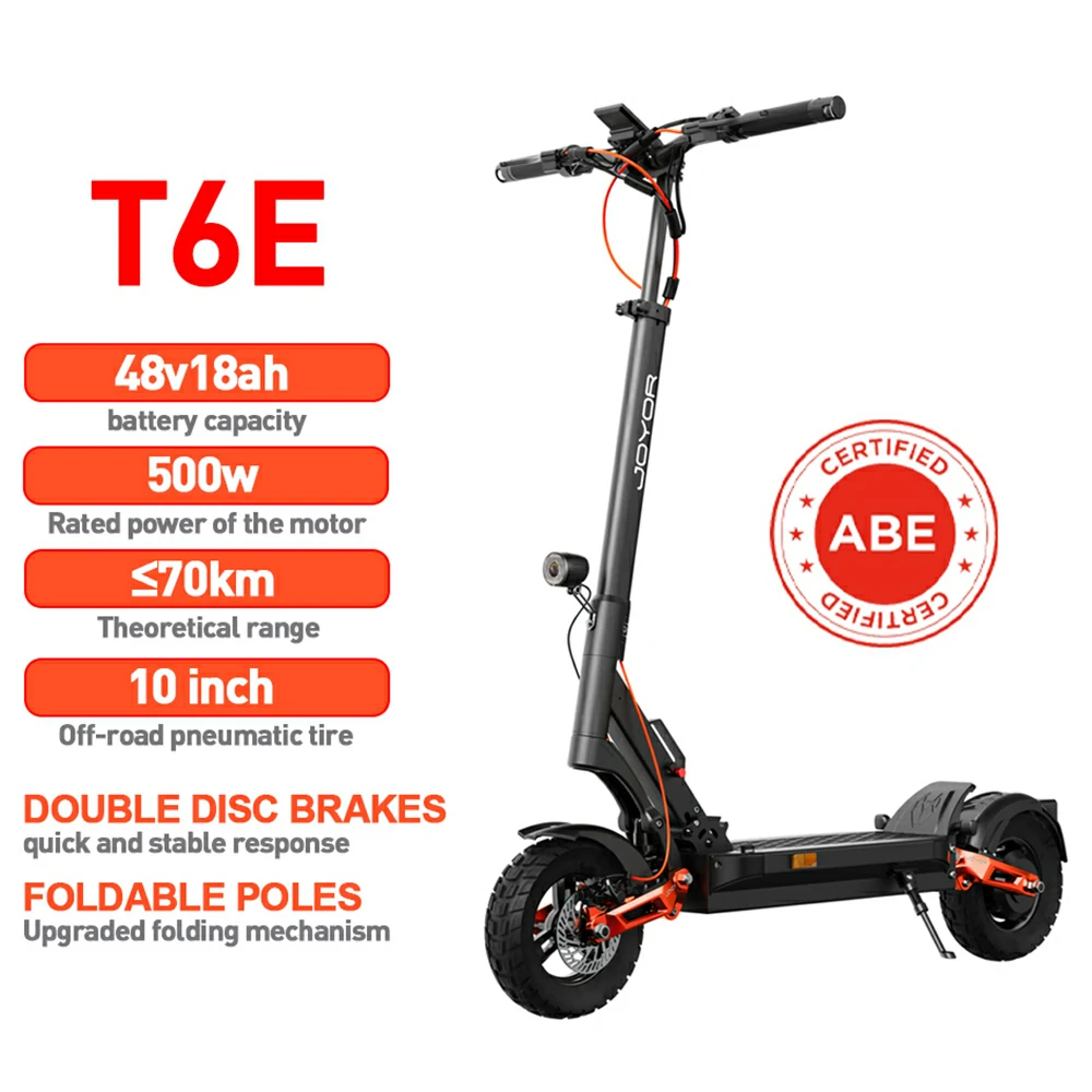 Joyor T6E Electric Scooter &ndash; 500W Motor, 70km Range, ABE Certified, Dual Suspension，Full Suspension