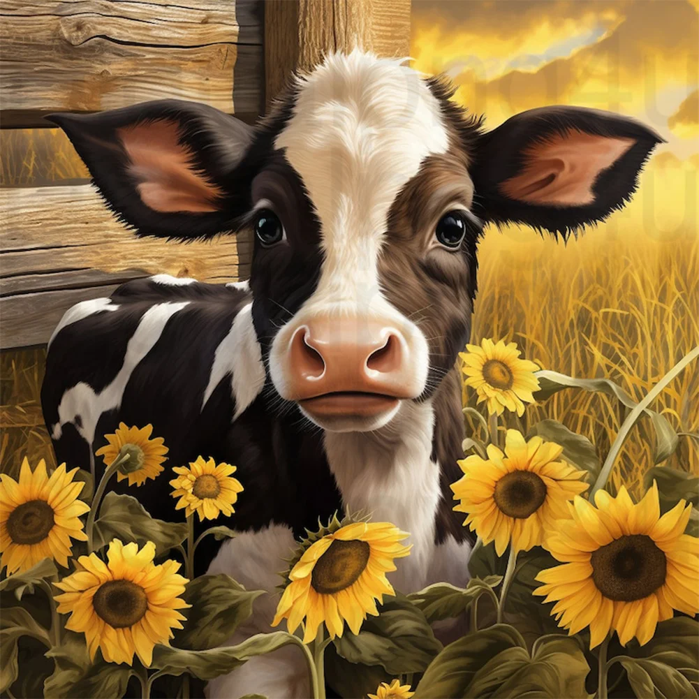 Diamond Painting - Full Round Drill - Sunflower Cow(Canvas|30*30cm)